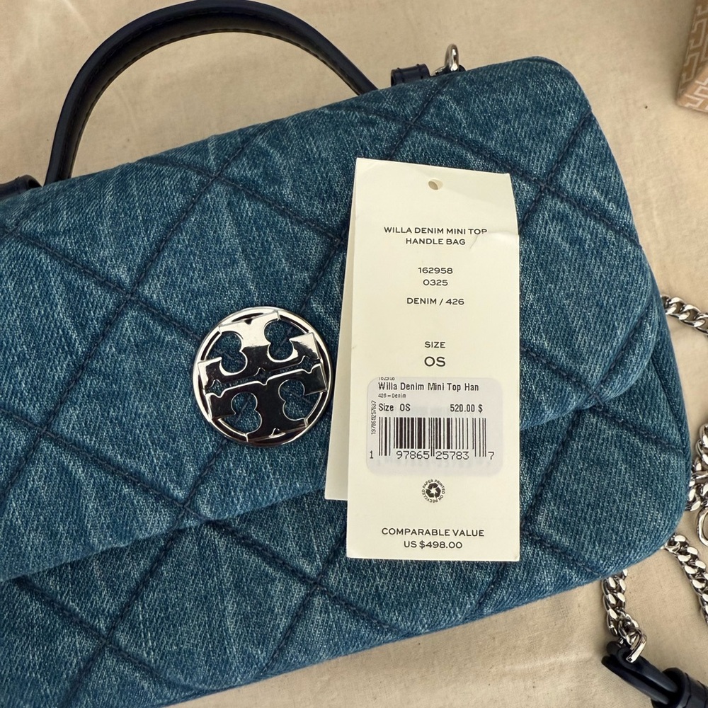 New Tory Burch Denim WILLA DENIM MINI TOP HANDLE BAG & matching cardholder - Picture 5 of 11